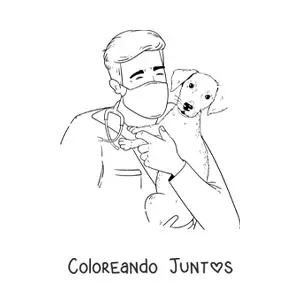 Imagen para colorear de un veterinario sujetando a un cachorro