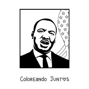 Imagen para colorear de Martin Luther King con la bandera de estados unidos