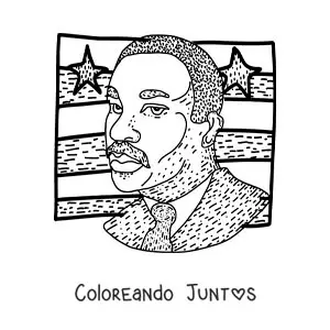 Imagen para colorear de caricatura de Martin Luther King con la bandera de estados unidos