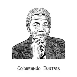 Imagen para colorear de un retrato realista de Nelson Mandela