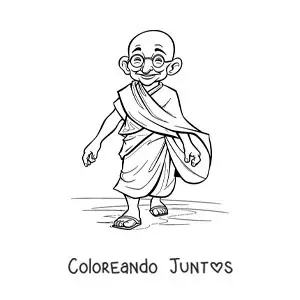 Imagen para colorear de caricatura de Mahatma Gandhi caminando