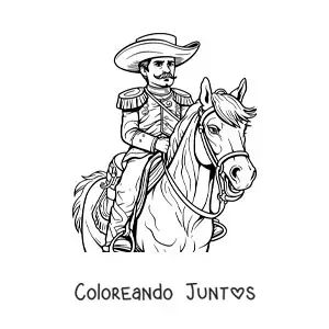 Imagen para colorear de Emiliano Zapata en su caballo en la revolución mexicana