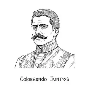 Imagen para colorear de un retrato animado de Emiliano Zapata