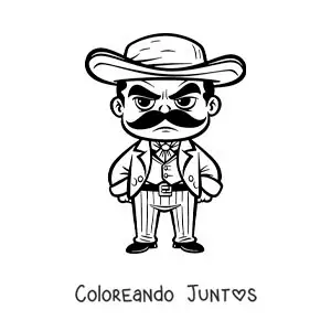 Imagen para colorear de una caricatura infantil del mexicano Emiliano Zapata