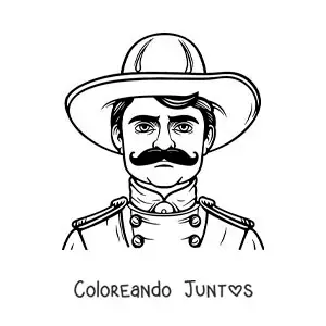 Imagen para colorear de Emiliano Zapata con sombrero mexicano
