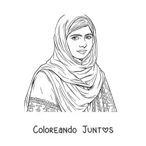 Imagen para colorear de un retrato realista de Malala Yousafzai