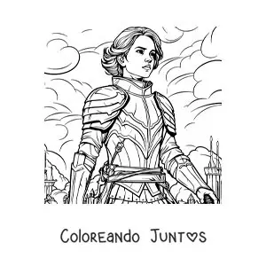 Imagen para colorear de Juana de Arco animada estilo comic en una batalla