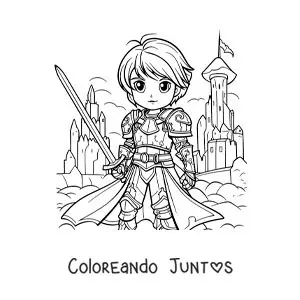 Imagen para colorear de Juana de Arco animada estilo anime en una batalla