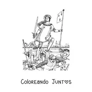 Imagen para colorear de Santa Juana de Arco en una batalla