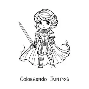 Imagen para colorear de Juana de Arco kawaii con su espada