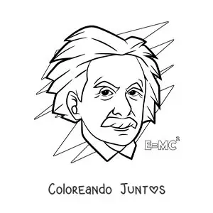Imagen para colorear del científico Albert Einstein animado con una fórmula física