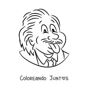 Imagen para colorear de una caricatura infantil de Albert Einstein sacando la lengua