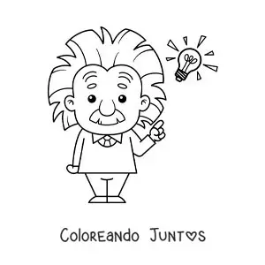 Imagen para colorear de Albert Einstein animado fácil con un bombillo