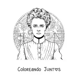 Imagen para colorear de un retrato realista de Marie Curie
