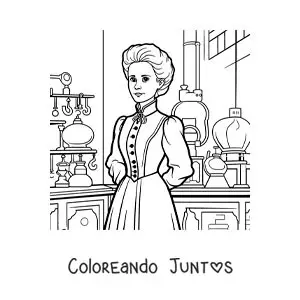 Imagen para colorear de Marie Curie en su laboratorio