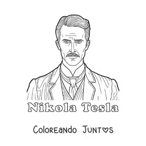 Imagen para colorear de un retrato de Nikola Tesla con su nombre