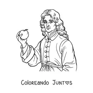 Imagen para colorear de un retrato fácil de Isaac Newton con una manzana