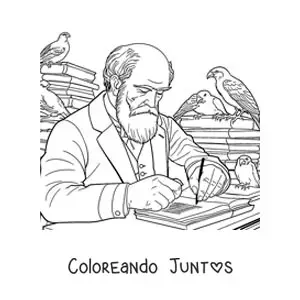 Imagen para colorear de Charles Darwin escribiendo en un escritorio