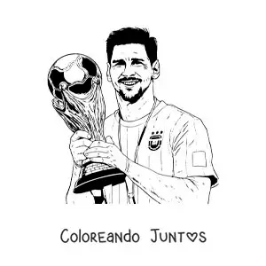 Imagen para colorear de Lionel Messi con la copa del mundo