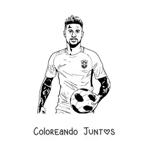 Imagen para colorear de Neymar con un balón de fútbol