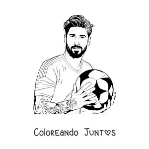 Imagen para colorear de Sergio Ramos animado con un balón de fútbol
