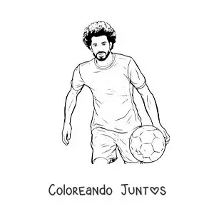 Imagen para colorear de Mohamed Salah animado jugando fútbol