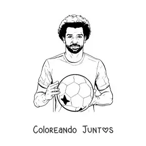 Imagen para colorear de Mohamed Salah con un balón de fútbol