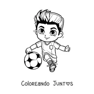 Imagen para colorear de Cristiano Ronaldo kawaii jugando fútbol