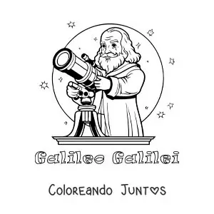 Imagen para colorear de Galileo Galilei animado con un telescopio