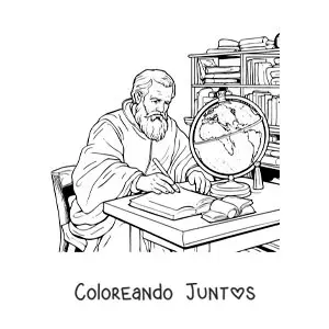 Imagen para colorear de Galileo Galilei estudiando en un escritorio