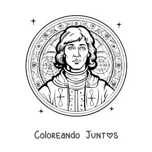 Imagen para colorear de Nicolás Copérnico animado con una mandala