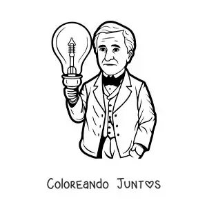 Imagen para colorear de caricatura de Thomas Edison con un bombillo