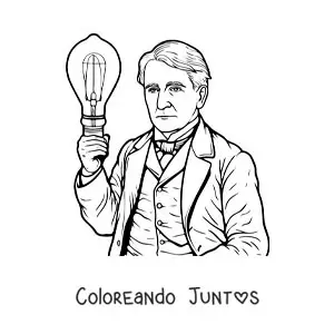 Imagen para colorear de Thomas Edison animado con una bombilla