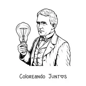 Imagen para colorear de Thomas Edison con una bombilla en estilo realista