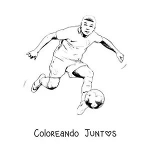 Imagen para colorear de Kylian Mbappé animado jugando fútbol