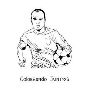 Imagen para colorear de Andrés Iniesta animado jugando fútbol