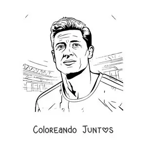 Imagen para colorear de retrato de Robert Lewandowski animado  en el estadio