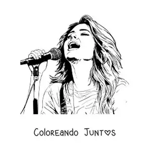 Imagen para colorear de Selena Gómez animada cantando con un micrófono