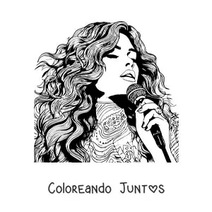 Imagen para colorear de un retrato de Selena Gómez cantando