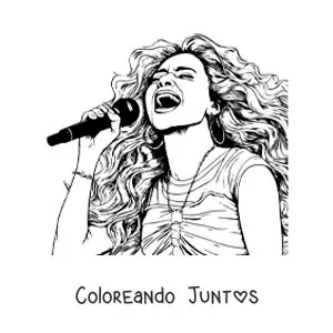 Imagen para colorear de Shakira cantando con un micrófono en estilo realista