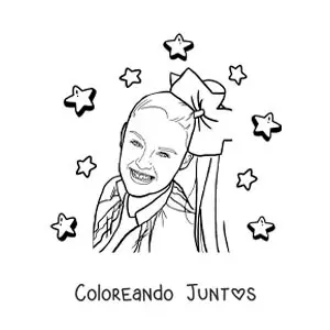 Imagen para colorear de un retrato de Jojo Siwa con estrellas