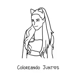 Imagen para colorear de Ariana Grande animada kawaii con orejas de gato