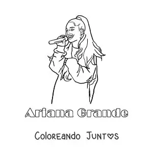 Imagen para colorear de un retrato de Ariana Grande animada cantando con su nombre