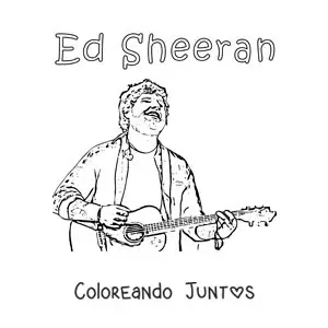 Imagen para colorear de un dibujo a lápiz de Ed Sheeran animado cantando con una guitarra