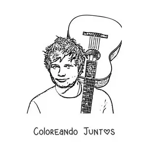 Imagen para colorear de un retrato a lápiz de Ed Sheeran con una guitarra