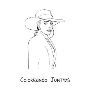 Imagen para colorear de un retrato de Lady Gaga animada con sombrero