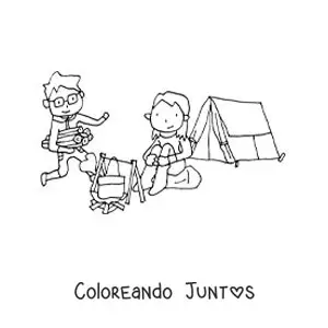 Imagen para colorear de una pareja animada en un campamento