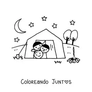 Imagen para colorear de niños en la carpa en un campamento