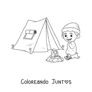 Imagen para colorear de un niño con frío en un campamento