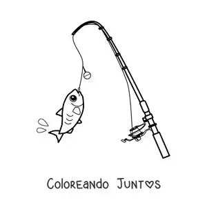 Imagen para colorear de una caña de pescar con un pez animado